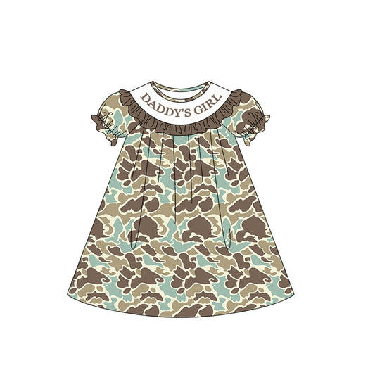 Daddys girl green brown camo design toddle girls dress preorder