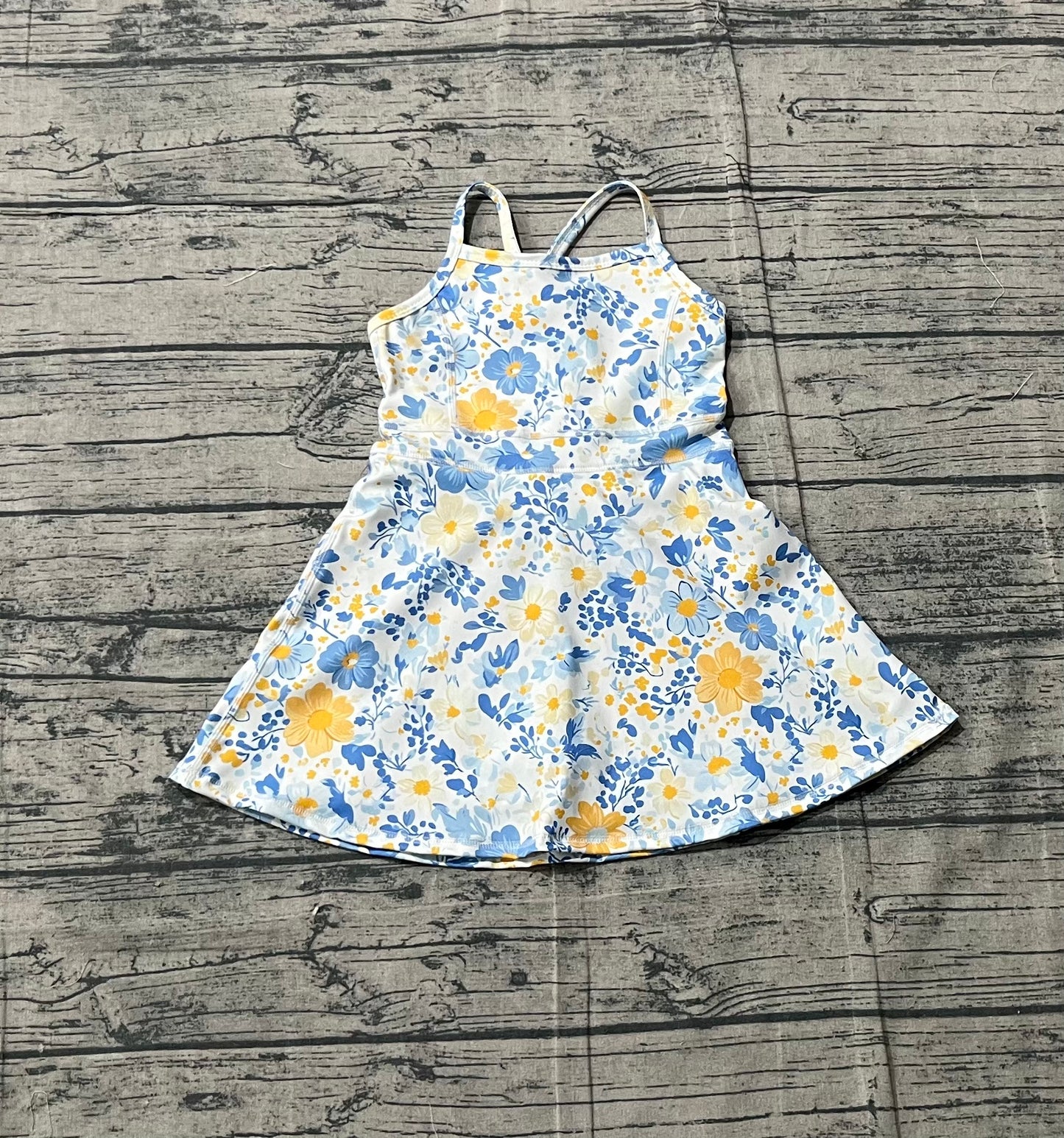 Yellow blue flowers design girls yoga dress preorder