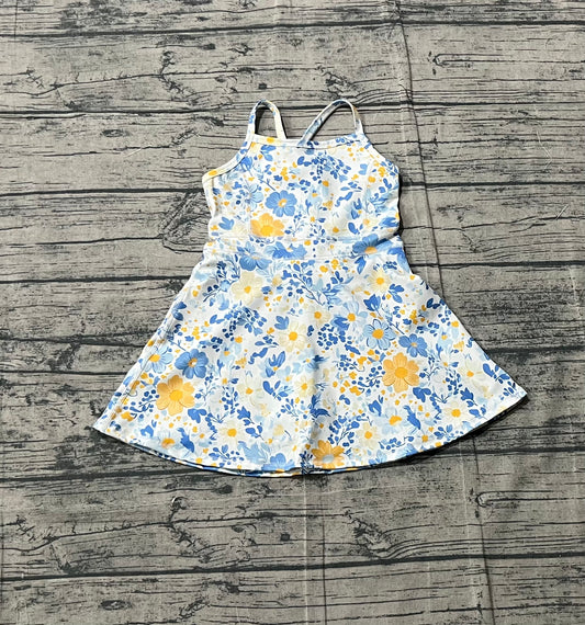 Yellow blue flowers design girls yoga dress preorder