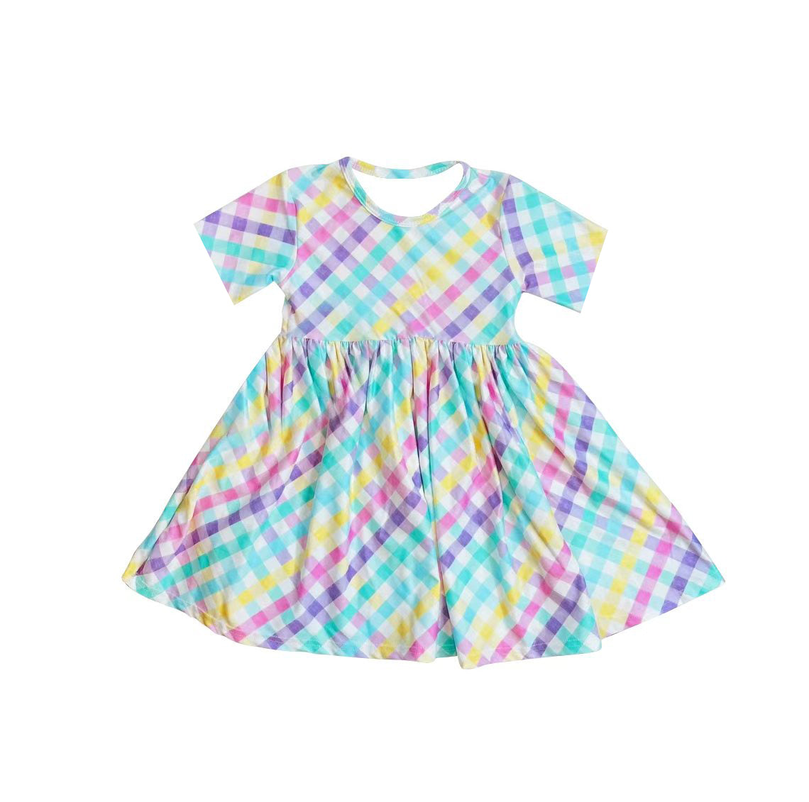 Colorful plaid design girls summer dress preorder