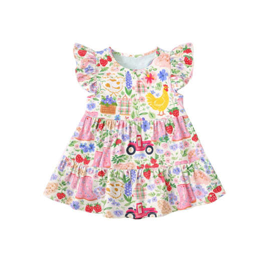 Farm animal chicken design girls summer dress preorder