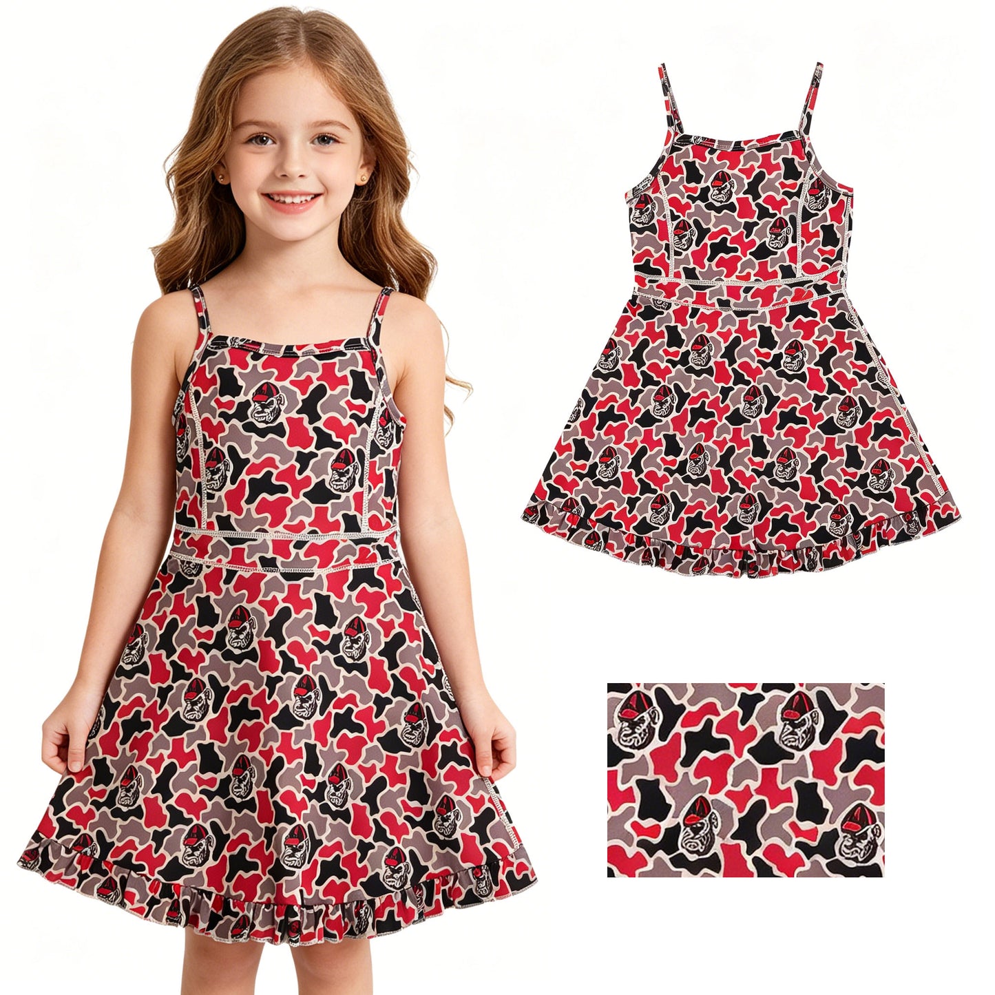Bulldog Team camo design girls summer active yoga dress