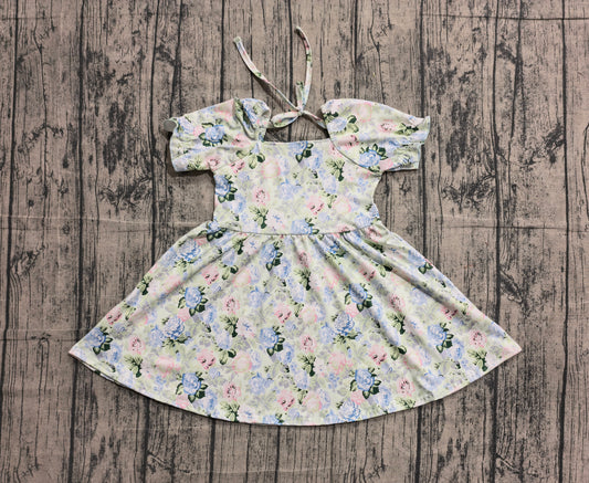 Pink blue flowers design girls summer dress preorder