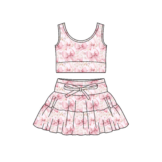 Pink bow tank top design girls summer active yoga outfit preorder