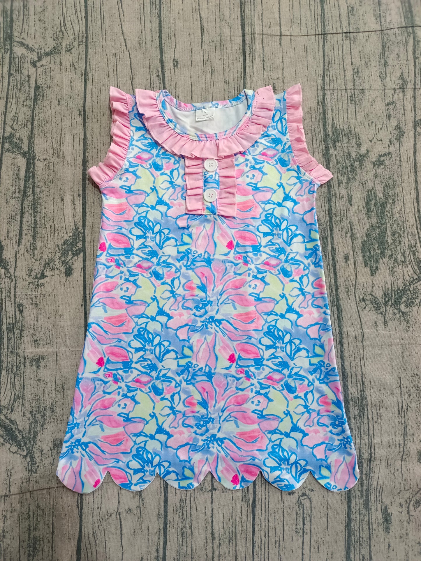 Pink blue flowers design girls summer dress preorder