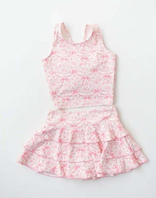 Pink bow tank top matching skirt girls summer active yoga outfit preorder
