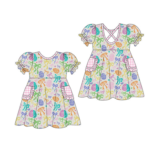 Colorful bow easter eggs design girls holiday dress preorder