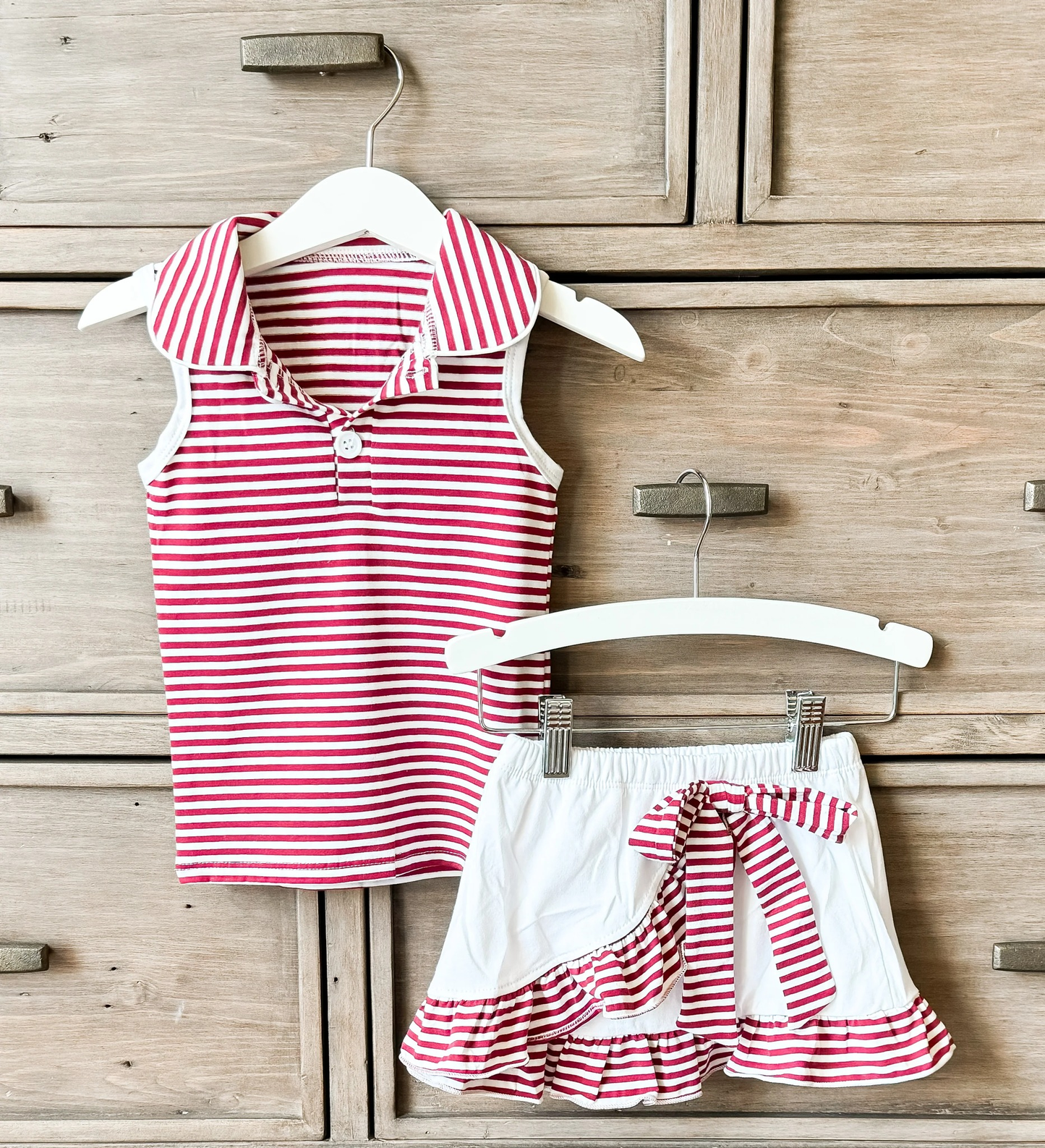 Red stripes top matching skirt toddle baby girls yoga outfit preorder
