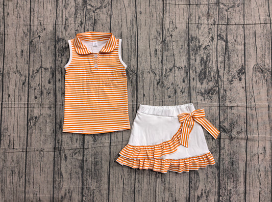 Orange stripes top matching skirt toddle baby girls yoga outfit preorder