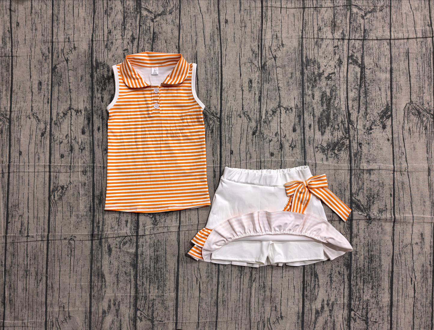 Orange stripes top matching skirt toddle baby girls yoga outfit preorder