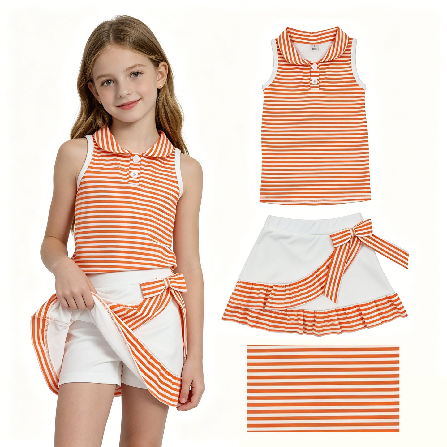 Orange stripes top matching skirt toddle baby girls yoga outfit