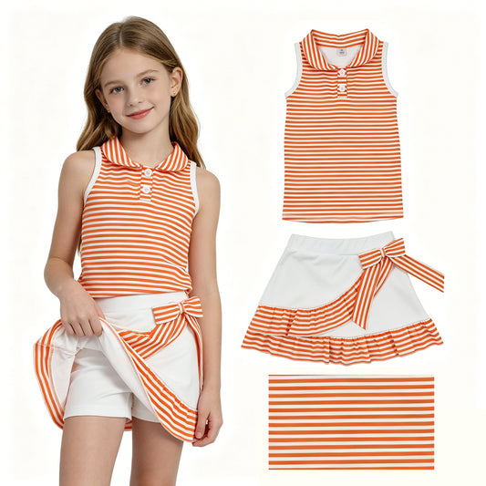 Orange stripes top matching skirt toddle baby girls yoga outfit