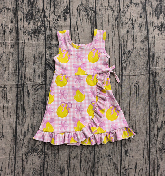 Pink bow lemon print girls summer yoga dress preorder