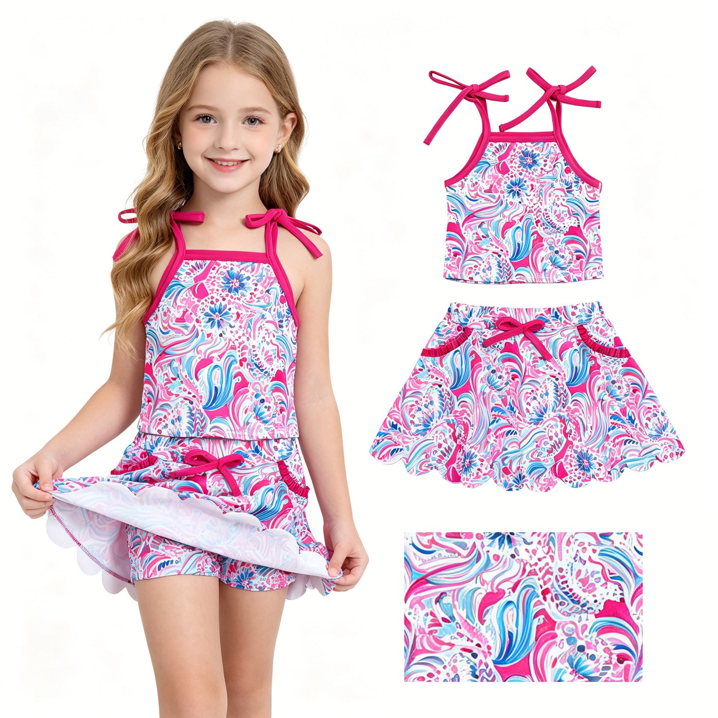Sea grass tank top matching skirts girls yoga outfit