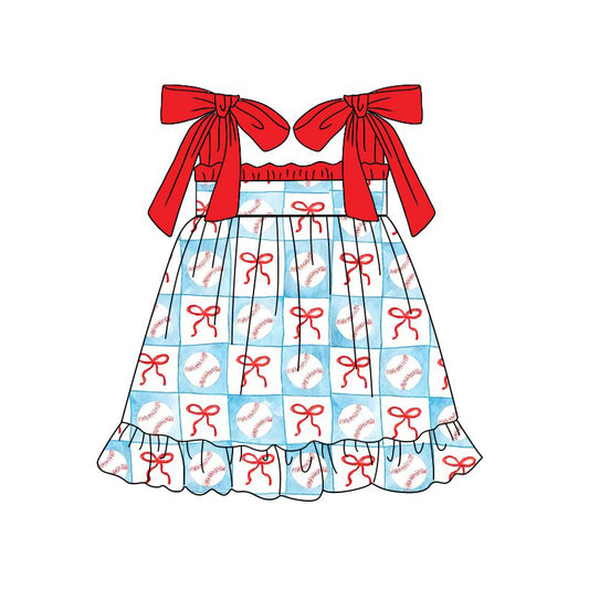 Red bow baseball design girls holiday dress preorder
