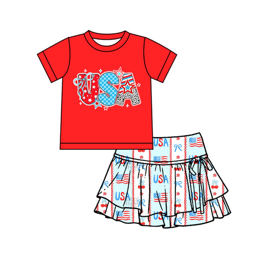 American USA top matching yoga skirts holiday outfit preorder