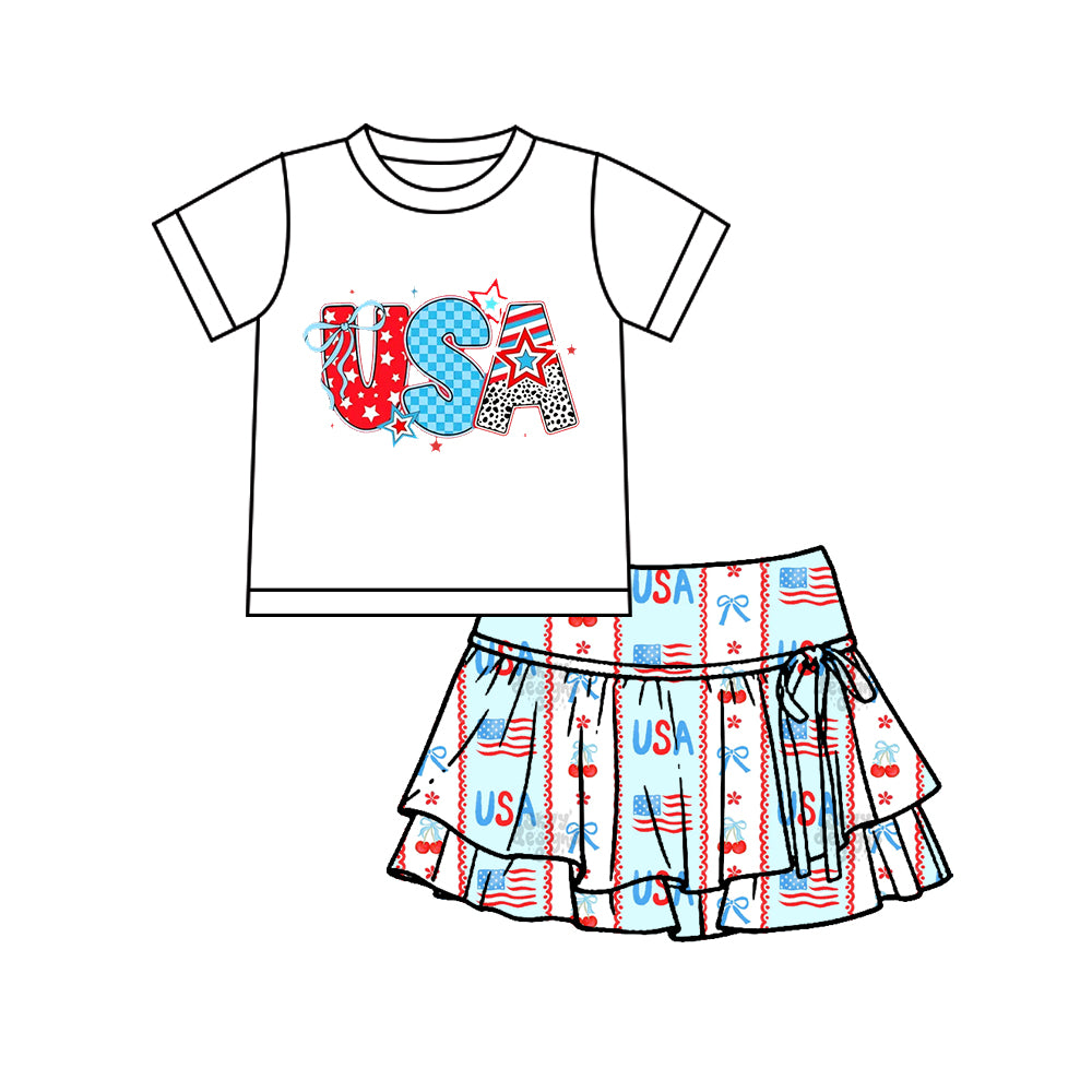 American USA top matching yoga skirts holiday outfit preorder
