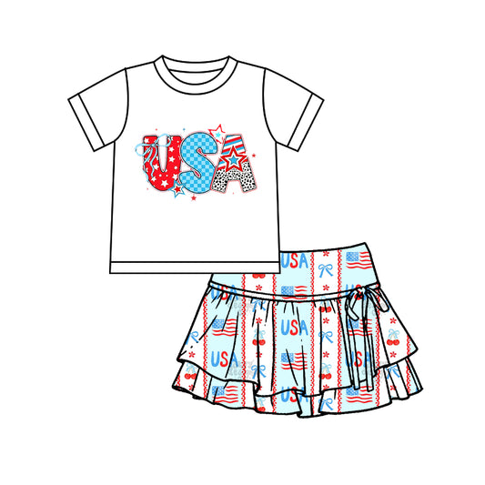 American USA top matching yoga skirts holiday outfit preorder