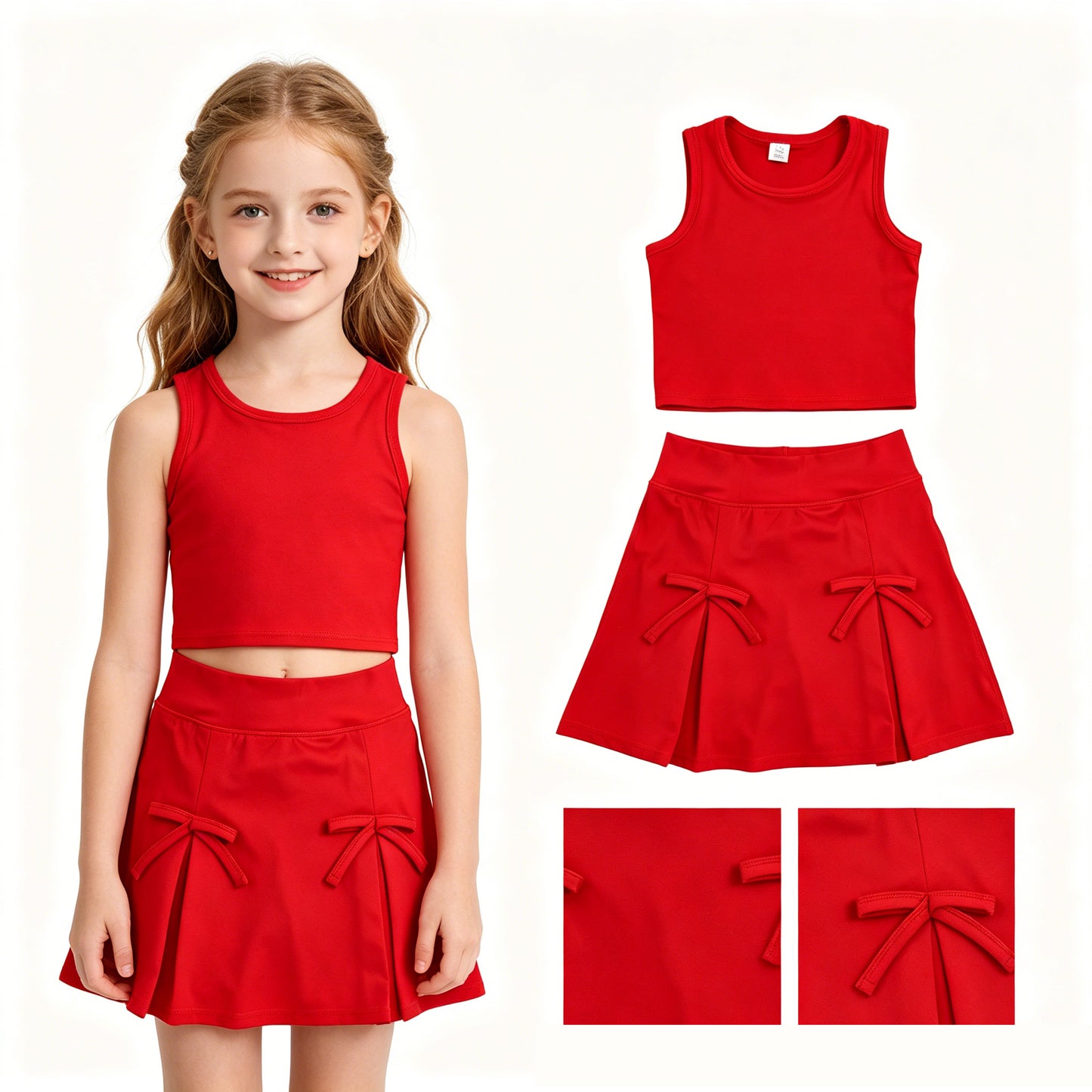 Red tank top matching yoga skirts active wear outfit