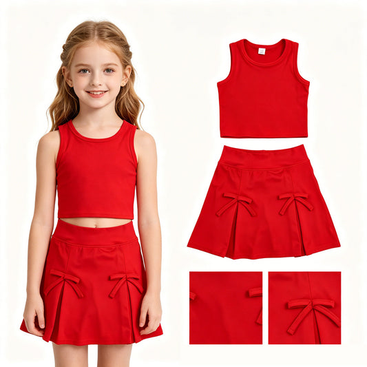 Red tank top matching yoga skirts active wear outfit