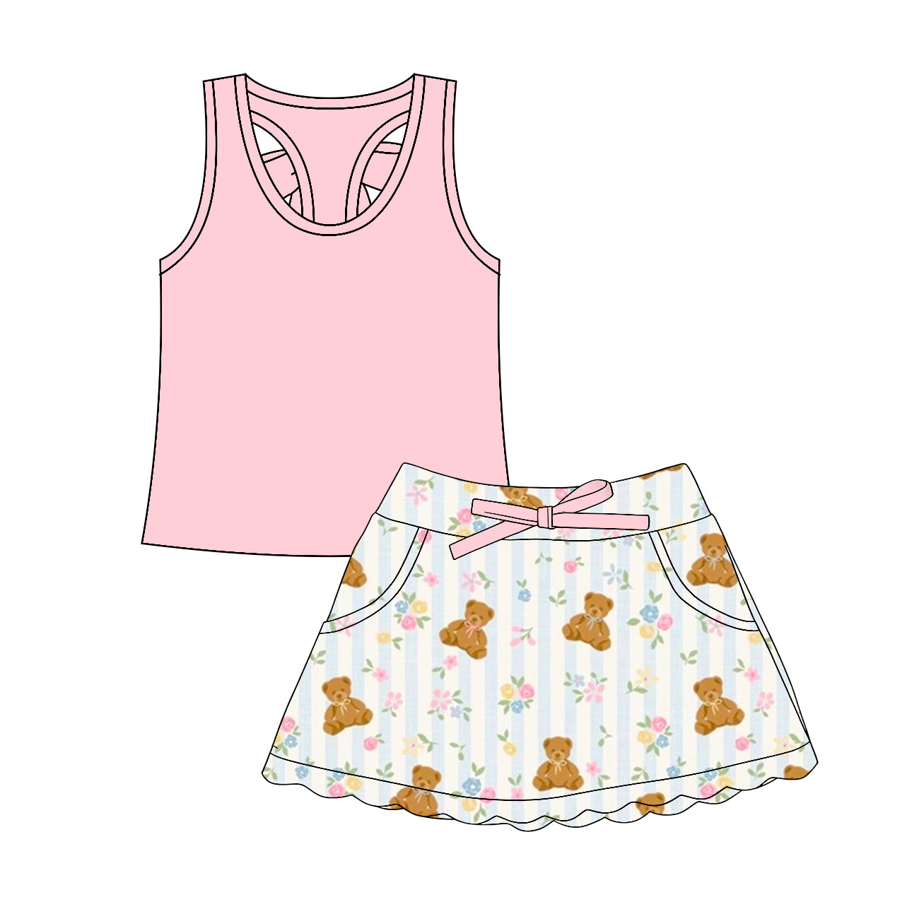 Pink tank top matching skirt girls summer outfit preorder