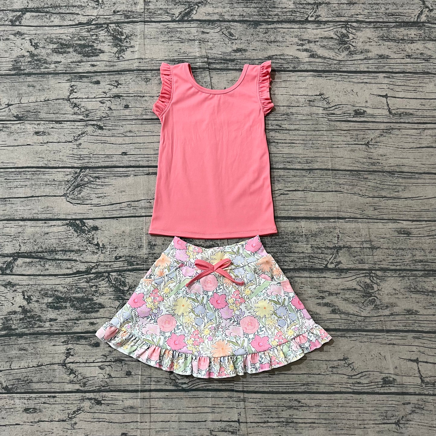 Coral tank top matching yoga skirts girls active wear outfit preorder