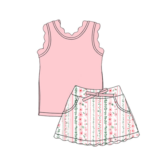 Pink tank top matching yoga skirts girls active wear outfit preorder