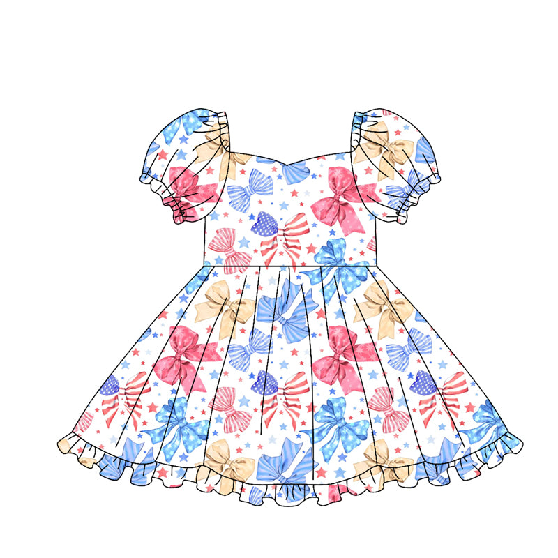 Toddle girls America flag bow July 4th design yoga dress preorder