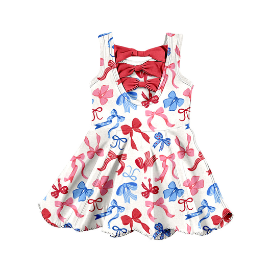 Toddle girls red blue bow July 4th design yoga dress preorder