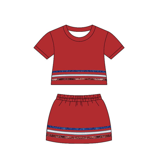 Red top matching shorts girls summer outfit preorder