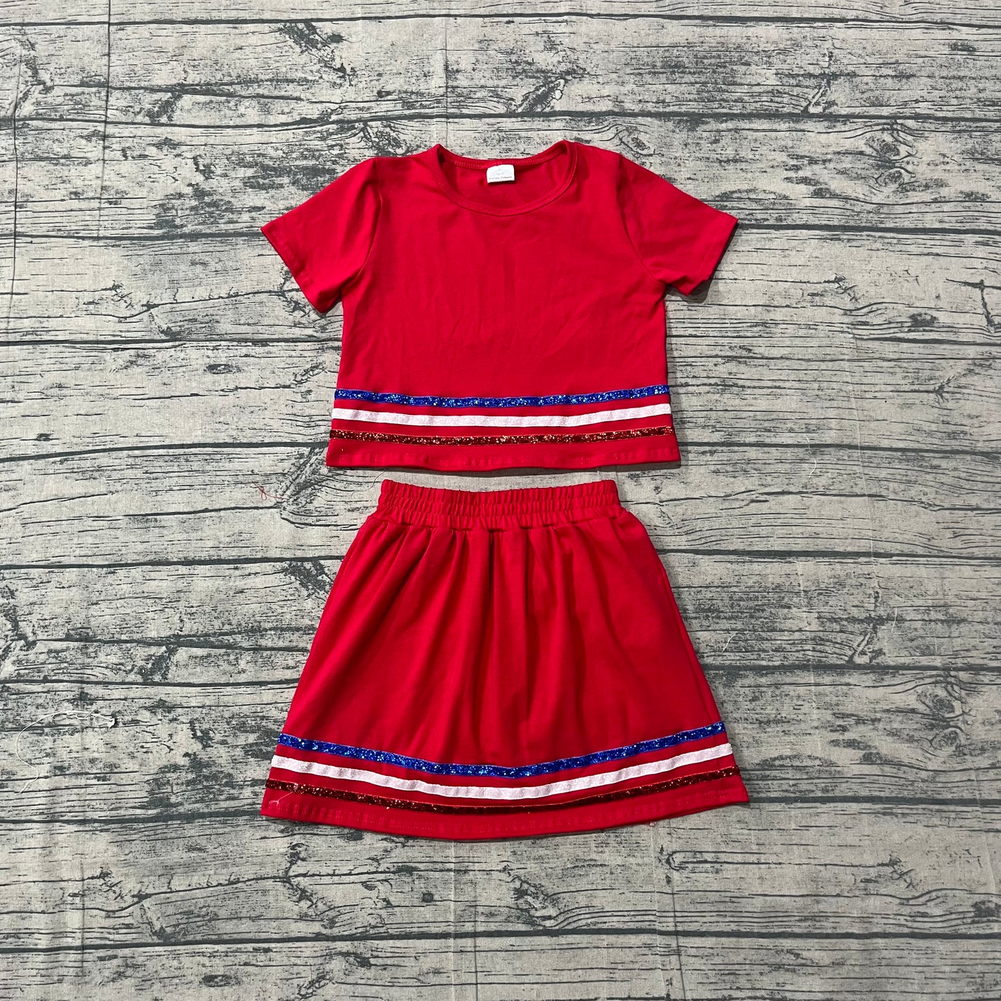 Red top matching shorts girls summer outfit preorder