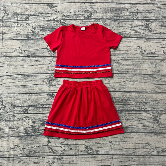 Red top matching shorts girls summer outfit preorder