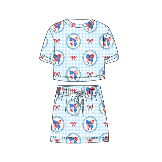 July 4th America flag top matching skirts girls summer outfit preorder