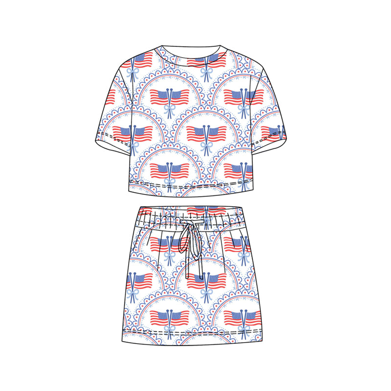 July 4th America flag top matching skirts girls summer outfit preorder