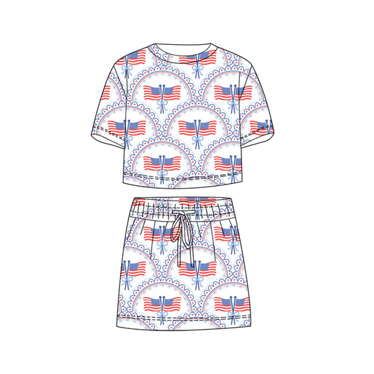 July 4th America flag top matching skirts girls summer outfit preorder