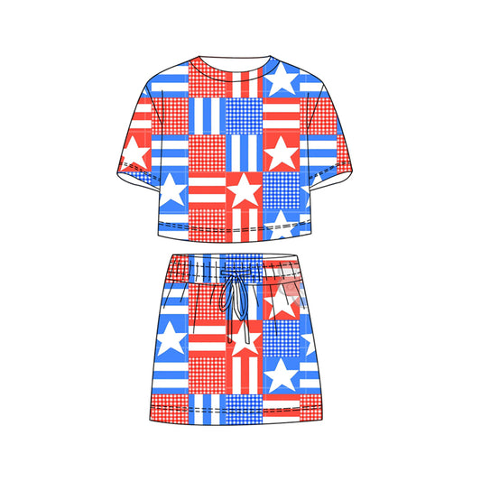 July 4th America flag top matching skirts girls summer outfit preorder