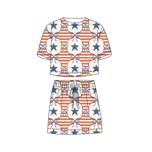 July 4th America star top matching skirts girls summer outfit preorder