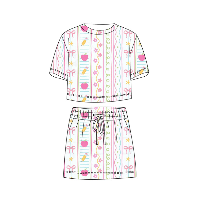 Back to school apple top matching skirts girls summer outfit preorder
