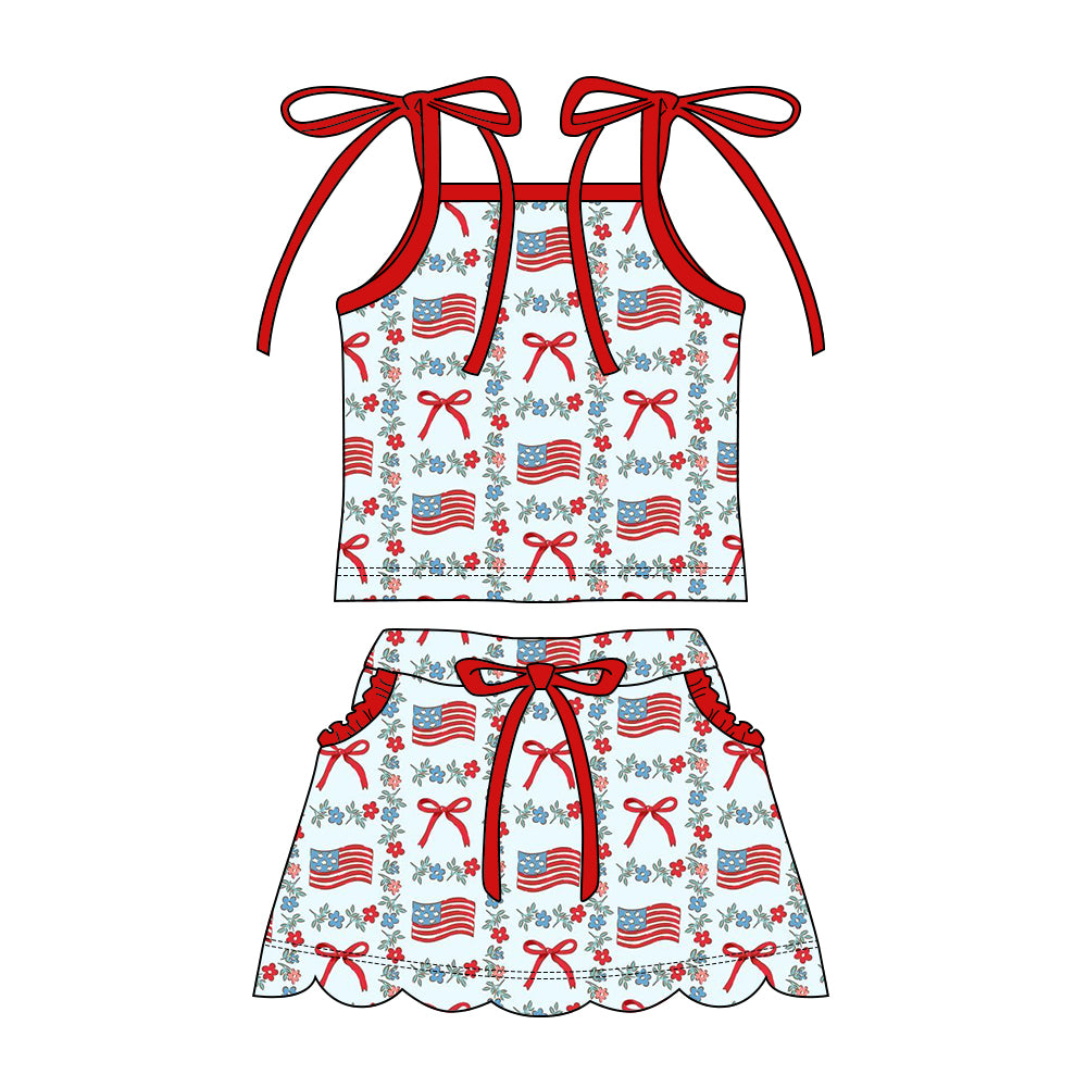 July 4th top matching skorts girl summer clothes preorder