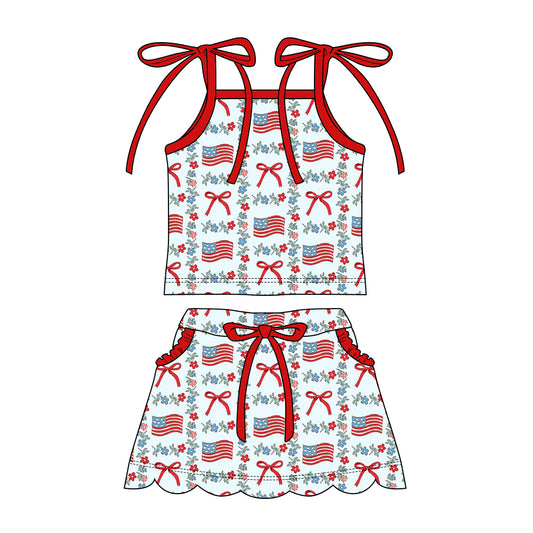 July 4th top matching skorts girl summer clothes preorder