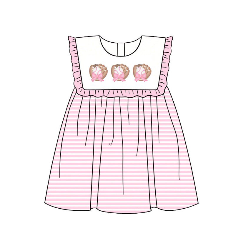 Baseball pink bow girls summer dress preorder