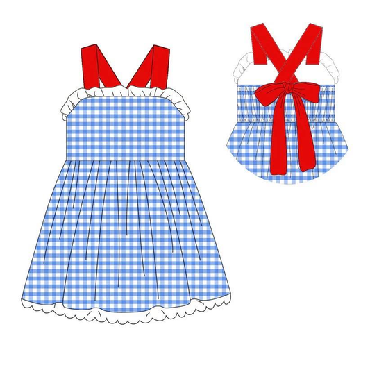 Blue plaid girls summer dress preorder