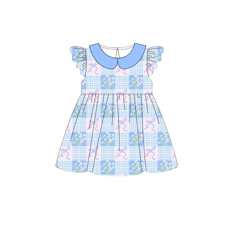 Blue bow floral print girls summer dress preorder