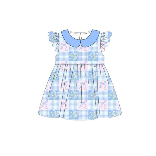 Blue bow floral print girls summer dress preorder