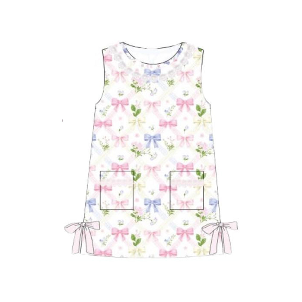 Pink blue bow print girls summer dress preorder