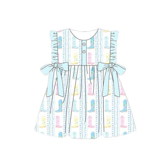 Western boot print girls summer dress preorder