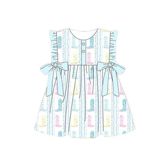 Western boot print girls summer dress preorder