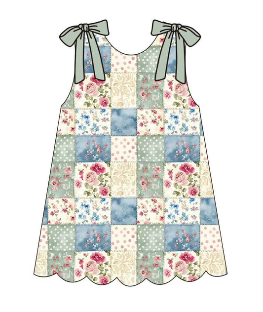 Pink blue floral print girls summer dress preorder