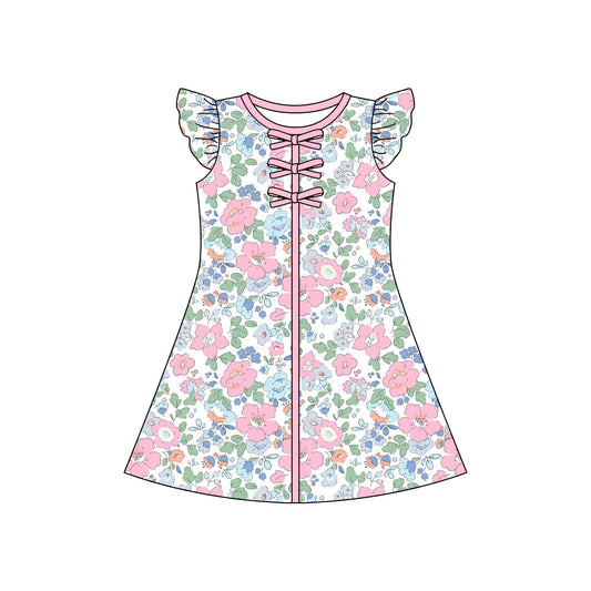 Pink blue flowers girls summer dress preorder