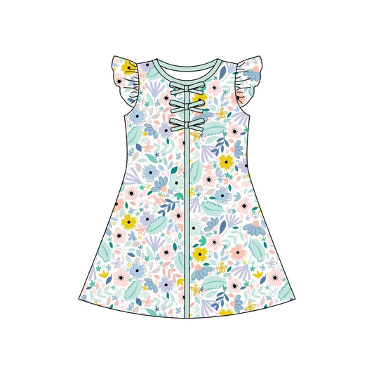 Pink blue flowers girls summer dress preorder